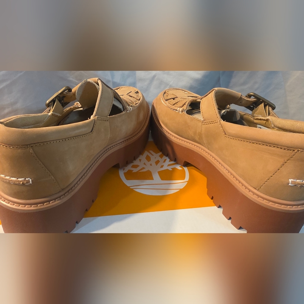 Timberland Stone Street Platform Buckle Shoes Beige Nubuck Women SZ 9 NWB Defect - Picture 5 of 10